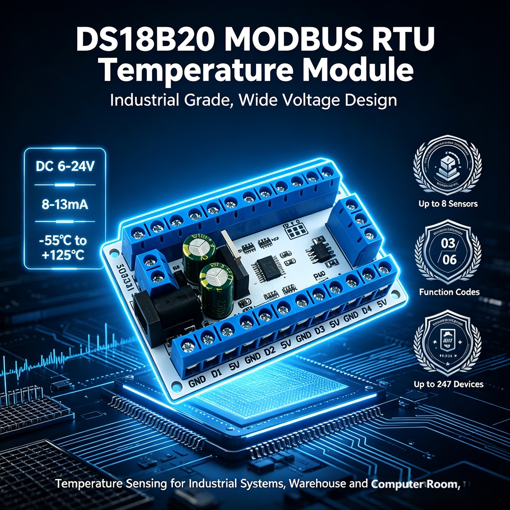 Ds18B20 - 8チャンネルDS18B20温度取得モジュール、Modbus RTU、DC6-24V対応、PLC産業用温度監視デジタル温度計