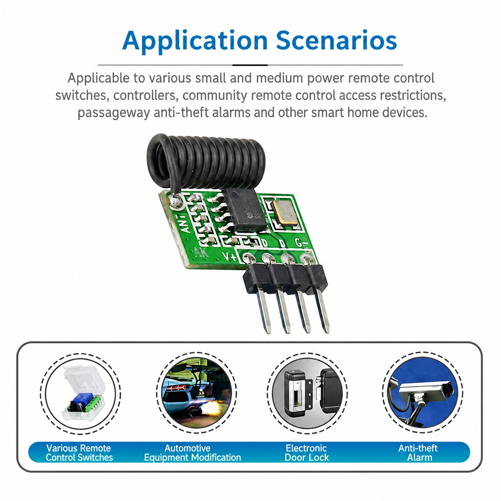 Ir Remote Module - 315MHz/433MHz スーパーヘテロダイン RF 受信機モジュール 3.3V-5.5V アンテナ付きリモートモジュール