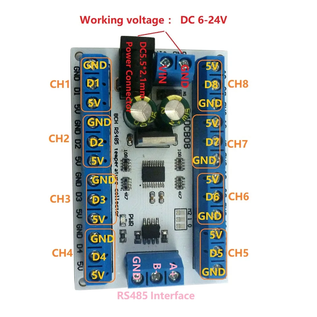 8チャンネルDS18B20温度取得モジュール、Modbus  - Ds18B20 のレビューと価格
